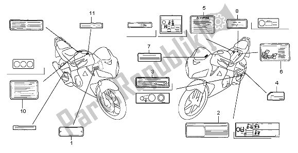 Wszystkie części do Etykieta Ostrzegawcza Honda CBR 125 RW 2007