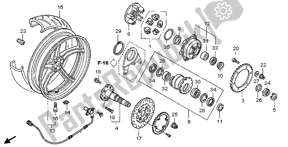 All parts for the Rear Wheel of the Honda VFR 800 2007
