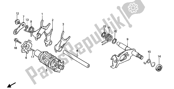 All parts for the Shift Drum & Shift Fork of the Honda XR 250R 1988