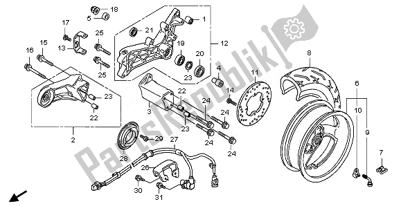 All parts for the Rear Wheel of the Honda FJS 400A 2011