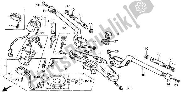 All parts for the Handle Pipe & Top Bridge of the Honda VFR 800 2002