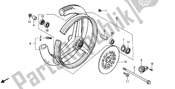 All parts for the Front Wheel of the Honda CB 125 TD 1988