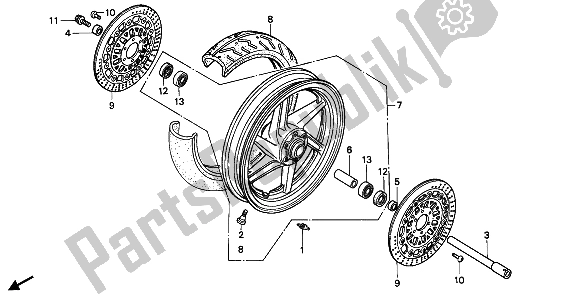 All parts for the Front Wheel of the Honda VFR 400R3 1990