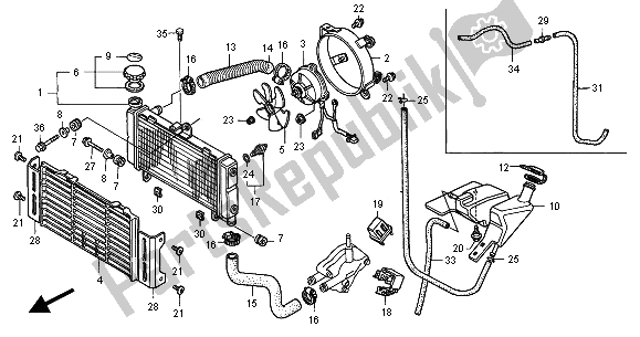 Alle onderdelen voor de Radiator van de Honda CB 600F Hornet 2001