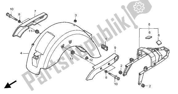 All parts for the Rear Fender of the Honda VT 125C 2004