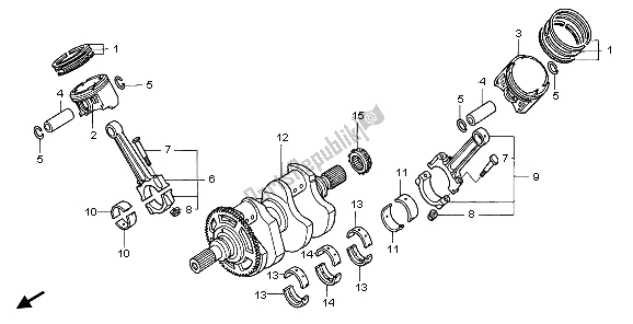 All parts for the Crank Shaft & Piston of the Honda ST 1300A 2007