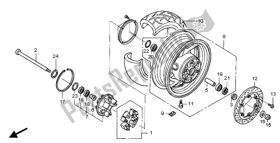 All parts for the Rear Wheel of the Honda ST 1300 2007