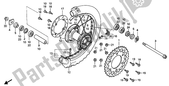 All parts for the Rear Wheel of the Honda CR 500R 1 1990