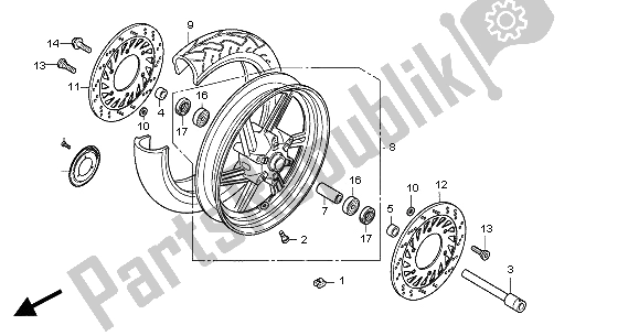 All parts for the Front Wheel of the Honda CBF 600N 2004