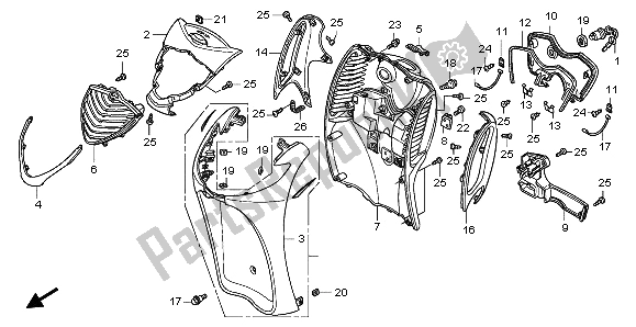 All parts for the Front Cover of the Honda SH 125S 2008