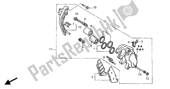 All parts for the Front Brake Caliper (l.) of the Honda CBF 600N 2004