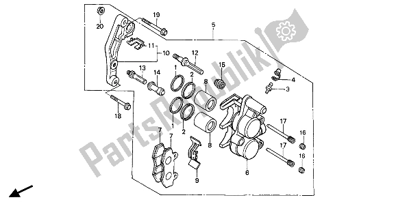 All parts for the Front Brake Caliper of the Honda XR 600R 1986