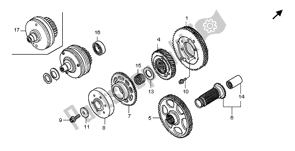 All parts for the Primary Drive Gear of the Honda GL 1800A 2006