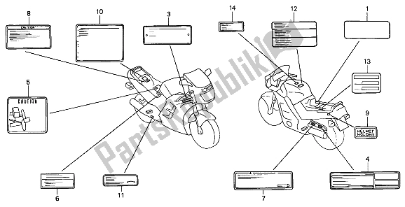 All parts for the Caution Label of the Honda CBR 1000F 1992