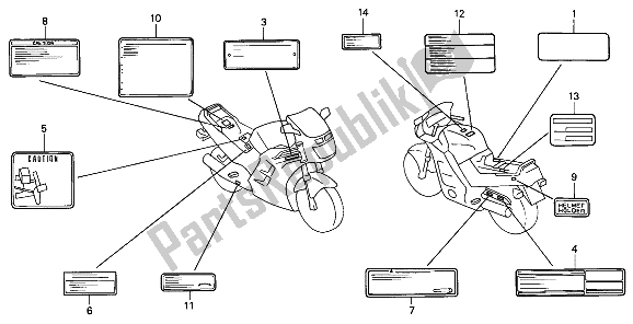 Todas las partes para Etiqueta De Precaución de Honda CBR 1000F 1992
