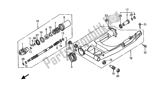 All parts for the Swingarm of the Honda ST 1100A 1993