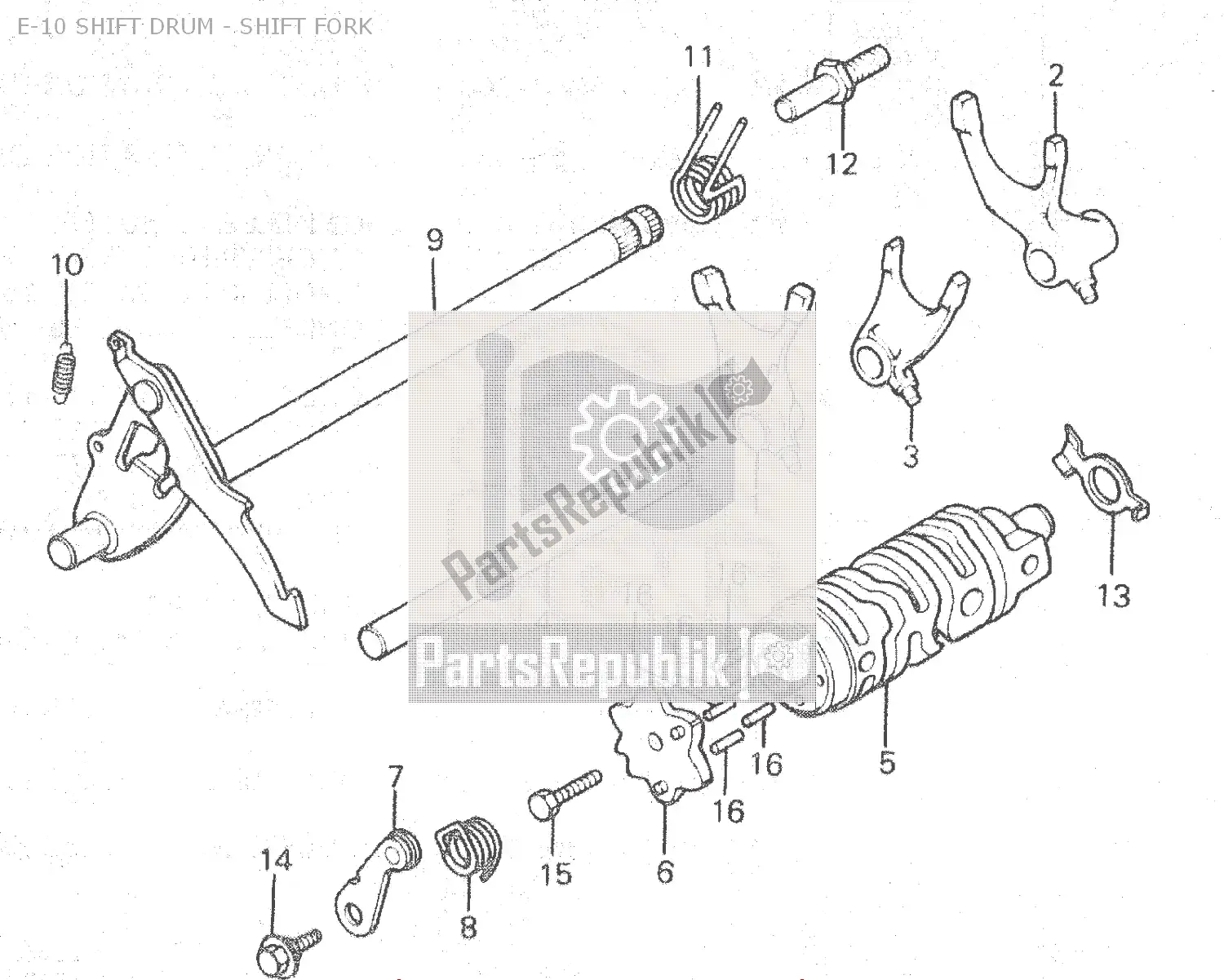 All parts for the E-10 Shift Drum - Shift Fork of the Honda MBX 80 1983