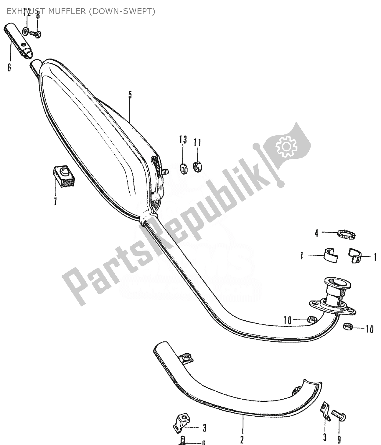 Tutte le parti per il Exhaust Muffler (down-swept) del Honda ST 70 DAX 1950 - 2023