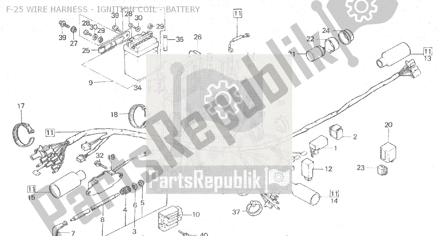 All parts for the F-25 Wire Harness - Ignition Coil - Battery of the Honda MBX 80 1983