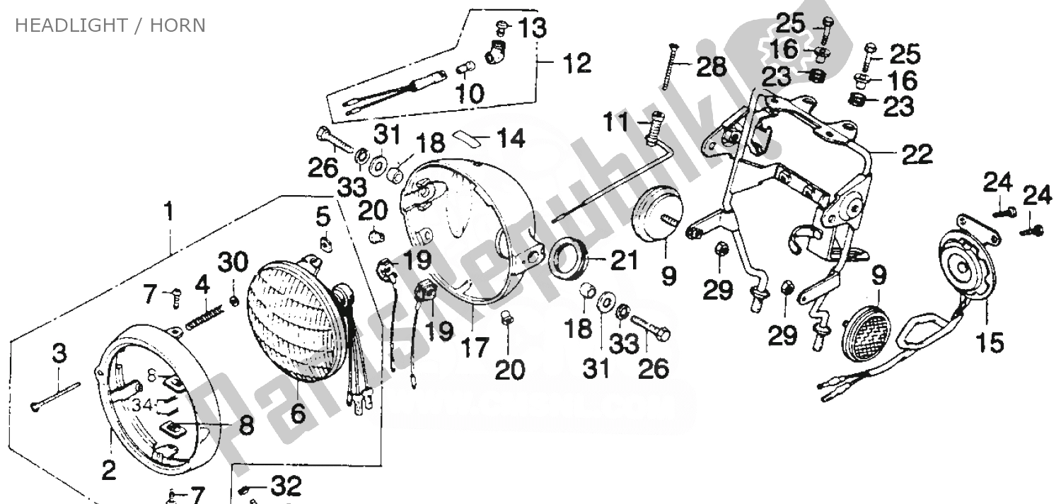 Wszystkie części do Headlight / Horn Honda MT 250 1974