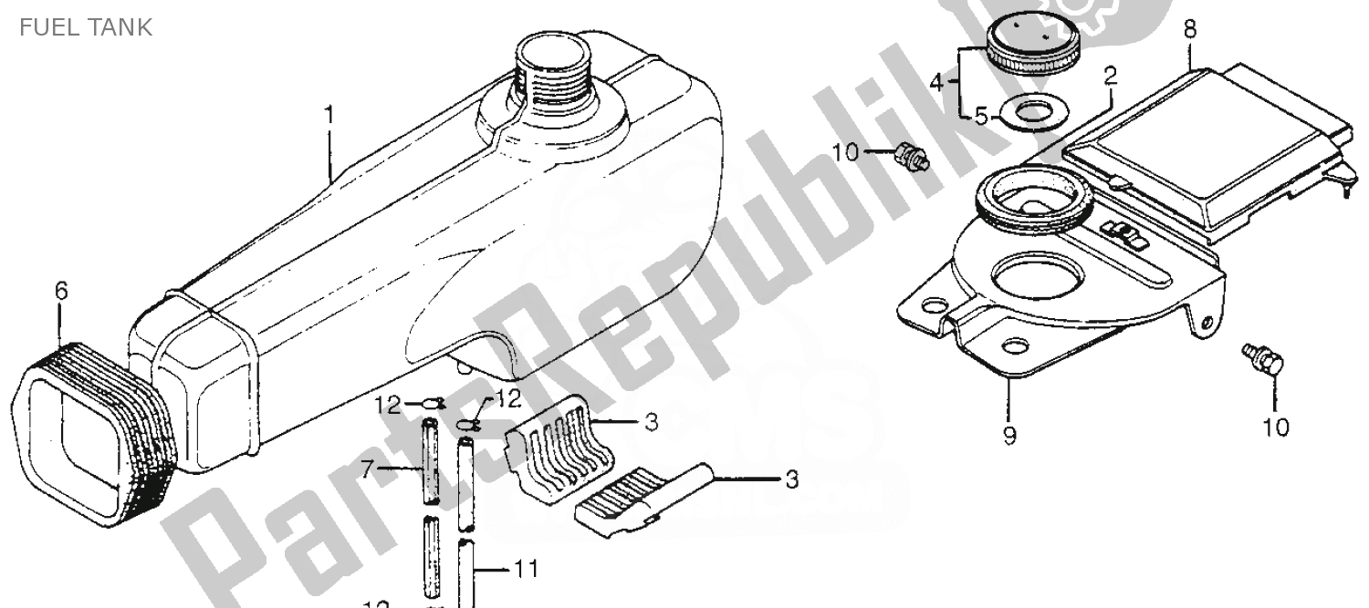 All parts for the Fuel Tank of the Honda CT 70 Trail 1981