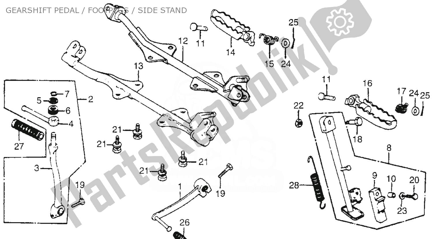 All parts for the Gearshift Pedal / Footpegs / Side Stand of the Honda CT 70 Trail 1981