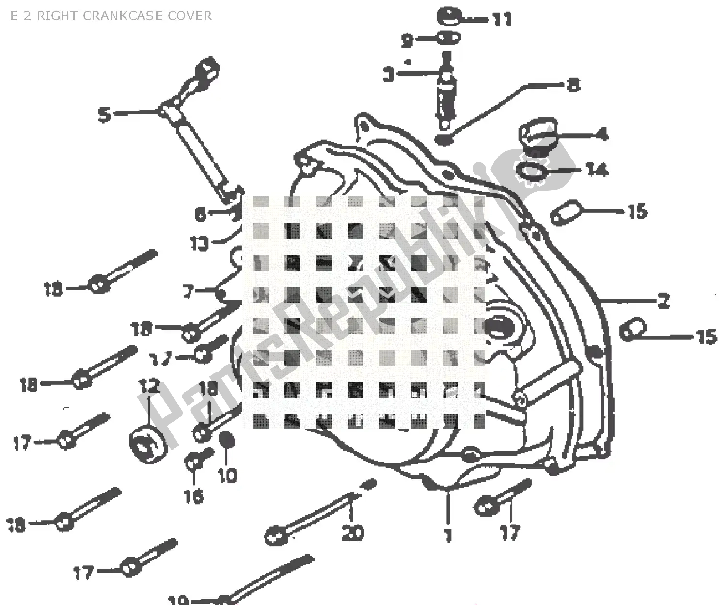 All parts for the E-2 Right Crankcase Cover of the Honda MBX 50 1985
