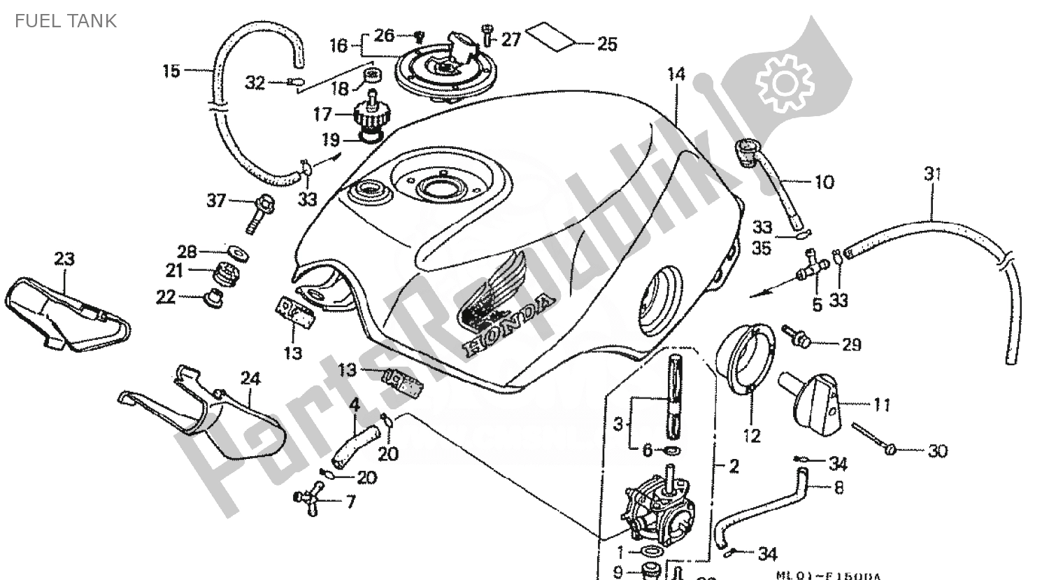 All parts for the Fuel Tank of the Honda VFR 400 1986