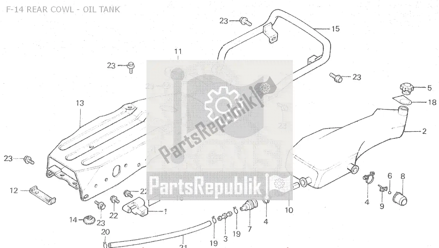 Todas las partes para F-14 Rear Cowl - Oil Tank de Honda MT 80 1980