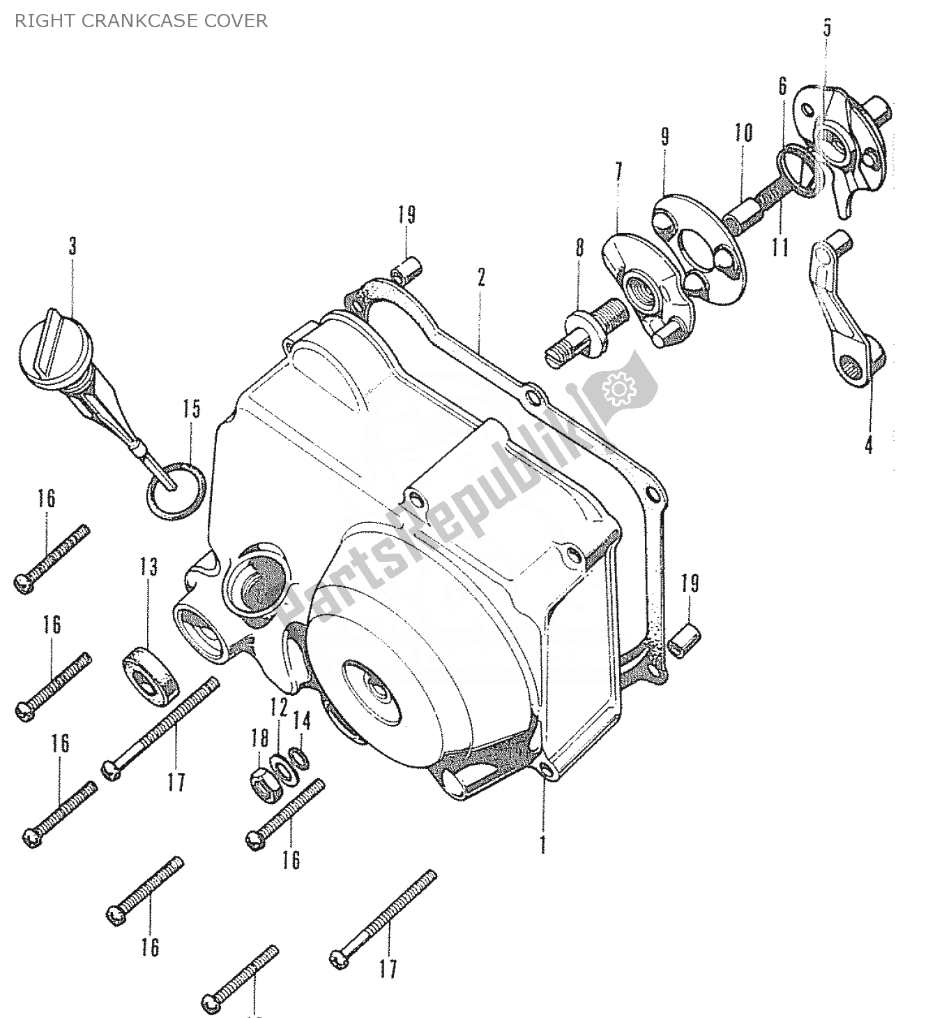 Alle onderdelen voor de Rechter Carterdeksel van de Honda CF 70 Chaly 1950 - 2023