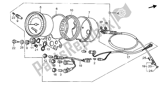 All parts for the Meter (kmh) of the Honda CA 125 1996