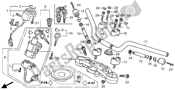 All parts for the Handle Pipe & Top Bridge of the Honda CBF 1000 SA 2010