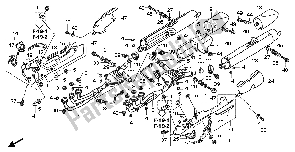 All parts for the Exhaust Muffler of the Honda GL 1800 2007