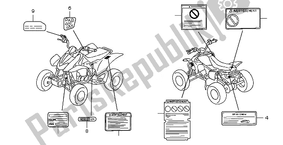 Todas as partes de Etiqueta De Cuidado do Honda TRX 450 ER 2008