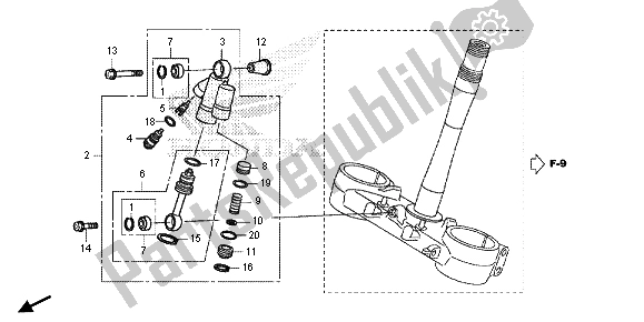 All parts for the Steering Damper of the Honda CRF 250R 2015