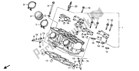 All parts for the Cylinder Head (rear) of the Honda VFR 750F 1992