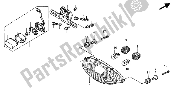 Tutte le parti per il Fanale Posteriore del Honda VTR 1000F 2002