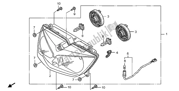 All parts for the Headlight (uk) of the Honda XL 1000V 2008