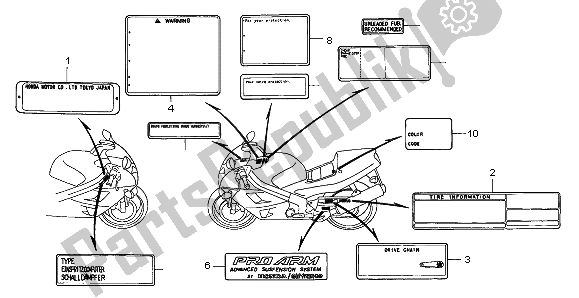 Toutes les pièces pour le étiquette D'avertissement du Honda RVF 750R 1995