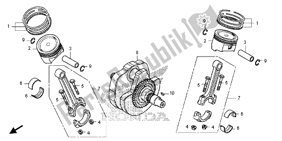 All parts for the Crankshaft & Piston of the Honda VT 1300 CXA 2013