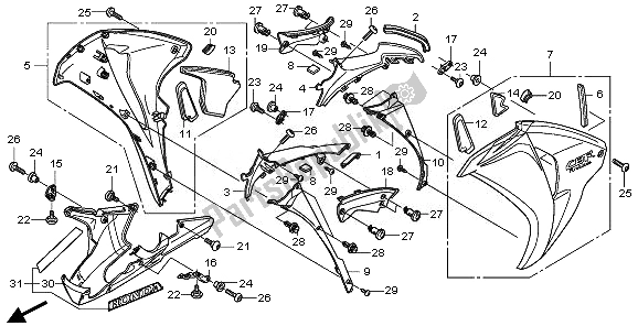 All parts for the Middle Cowl of the Honda CBR 1000 RR 2011