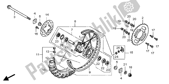 All parts for the Rear Wheel of the Honda CRF 150 RB LW 2012