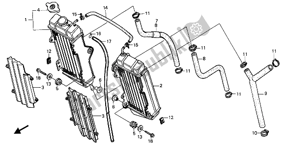 Alle onderdelen voor de Radiator van de Honda CR 125R 1988