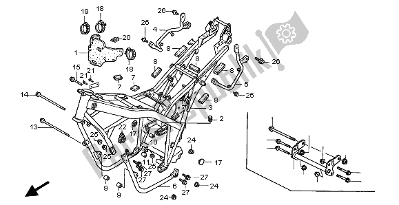 All parts for the Frame Body of the Honda CB 500 2002