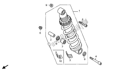 All parts for the Rear Cushion of the Honda VTR 250 2009