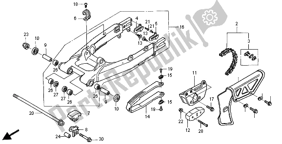 All parts for the Swing Arm & Chain Case of the Honda XR 250R 1996