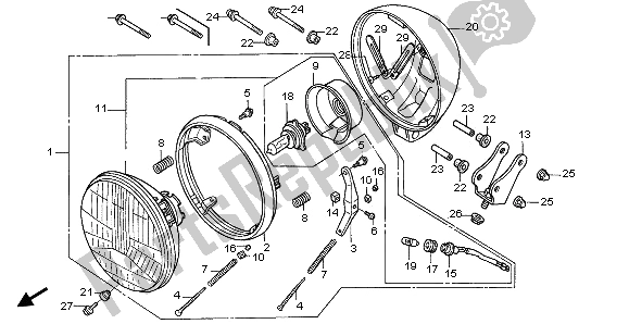 All parts for the Headlight (uk) of the Honda VT 125C 2003