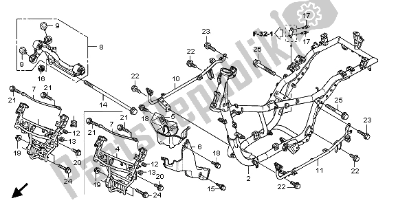 All parts for the Frame Body of the Honda FES 150 2007