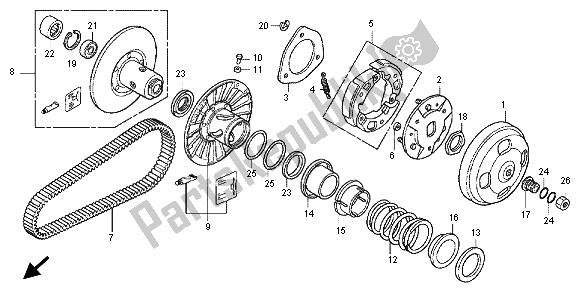 All parts for the Driven Face of the Honda SH 300A 2012