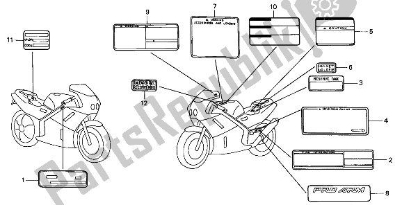 All parts for the Caution Label of the Honda VFR 400R3 1991